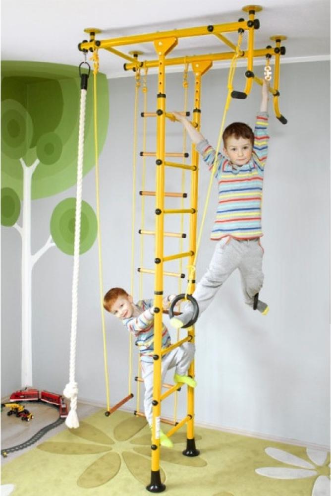 NiroSport Sprossenwand für Kinderzimmer M1 aufbau ohne bohrungen Made in Germany Holzsprossen Gelb Raumhöhe 220 - 270 cm Bild 1