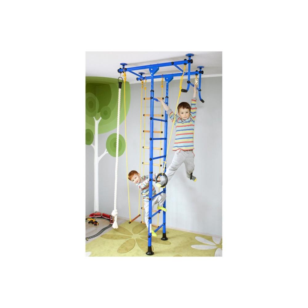 NiroSport Sprossenwand für Kinderzimmer M1 aufbau ohne bohrungen Made in Germany Metallsprossen Blau Raumhöhe 200 - 250 cm Bild 1