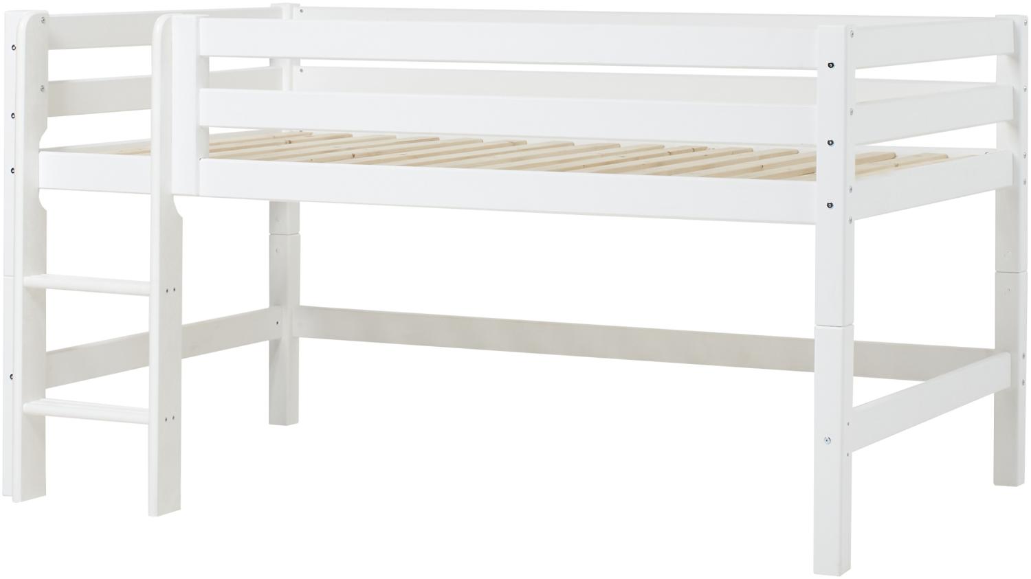 Halbhochbett 120x200 cm Weiß mit gerader Leiter und Rolllattenrost, Hoppekids Premium Bild 1