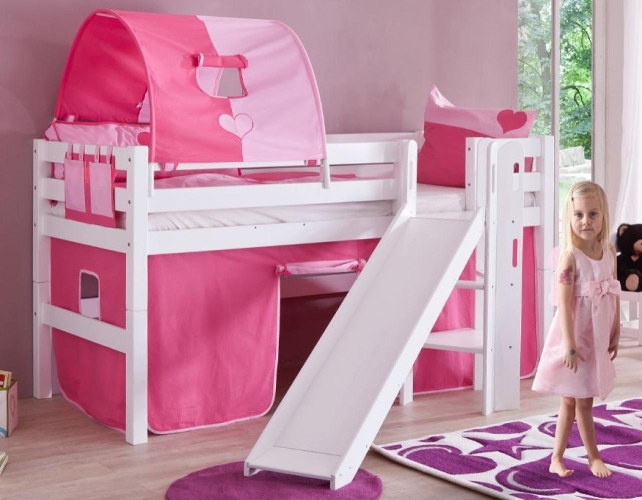 Relita 'Eliyas' Spielbett mit Rutsche und Textilset Vorhang, 1-er Tunnel und Tasche pink/Herz Bild 1