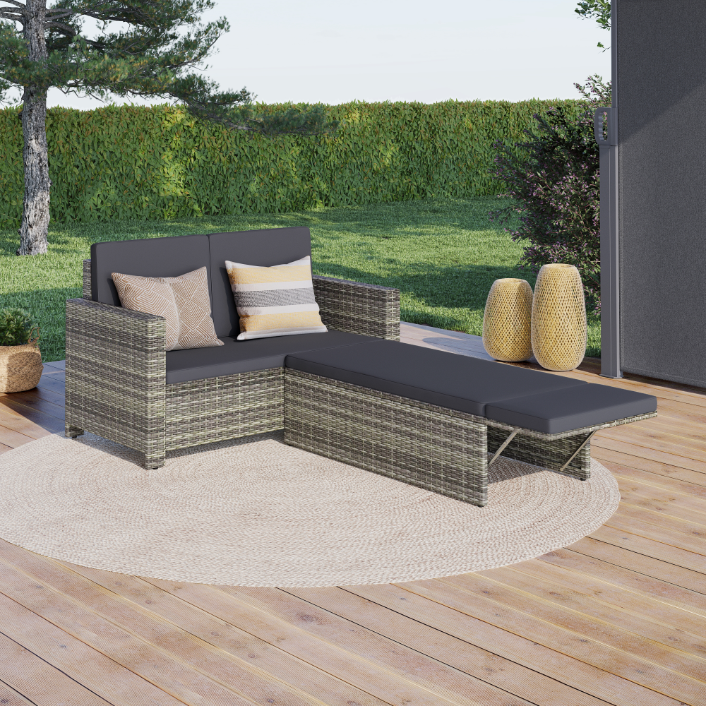 STEELSØN 'Elnath' Gartensofa 2er-Sitzer inkl. Kissen, grau/anthrazit, aus Polyrattan, mit Hocker Bild 1