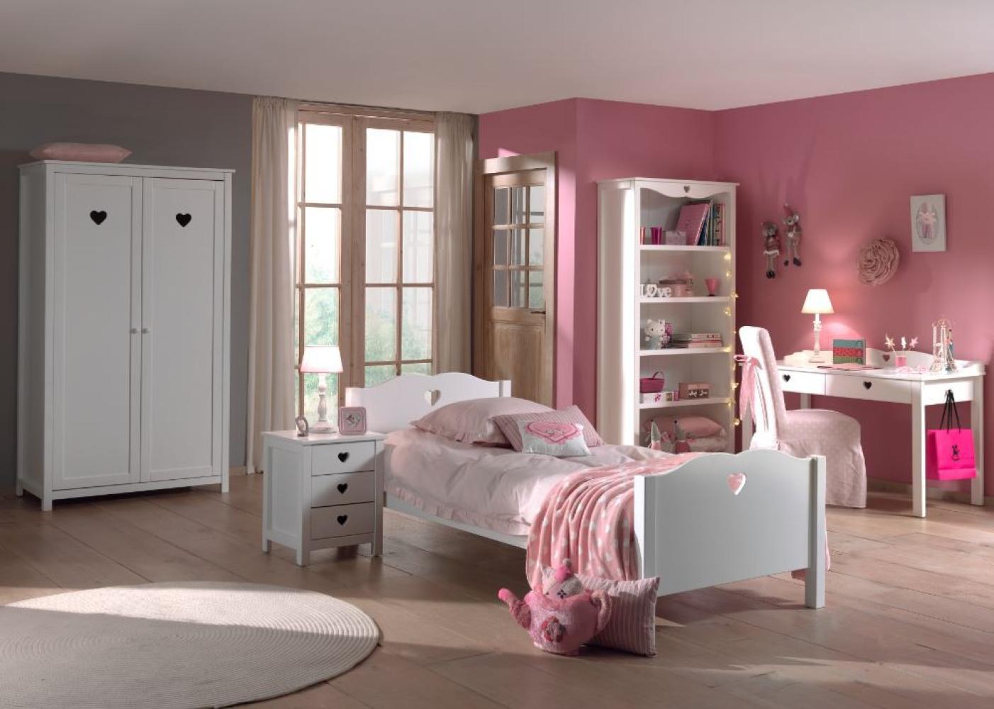 Vipack 'Amori' 5-tlg. Kinderzimmer-Set 90x200 cm, weiß, mit Bett, 2-trg. Kleiderschrank, Schreibtisch, Regal und Nachttisch Bild 1
