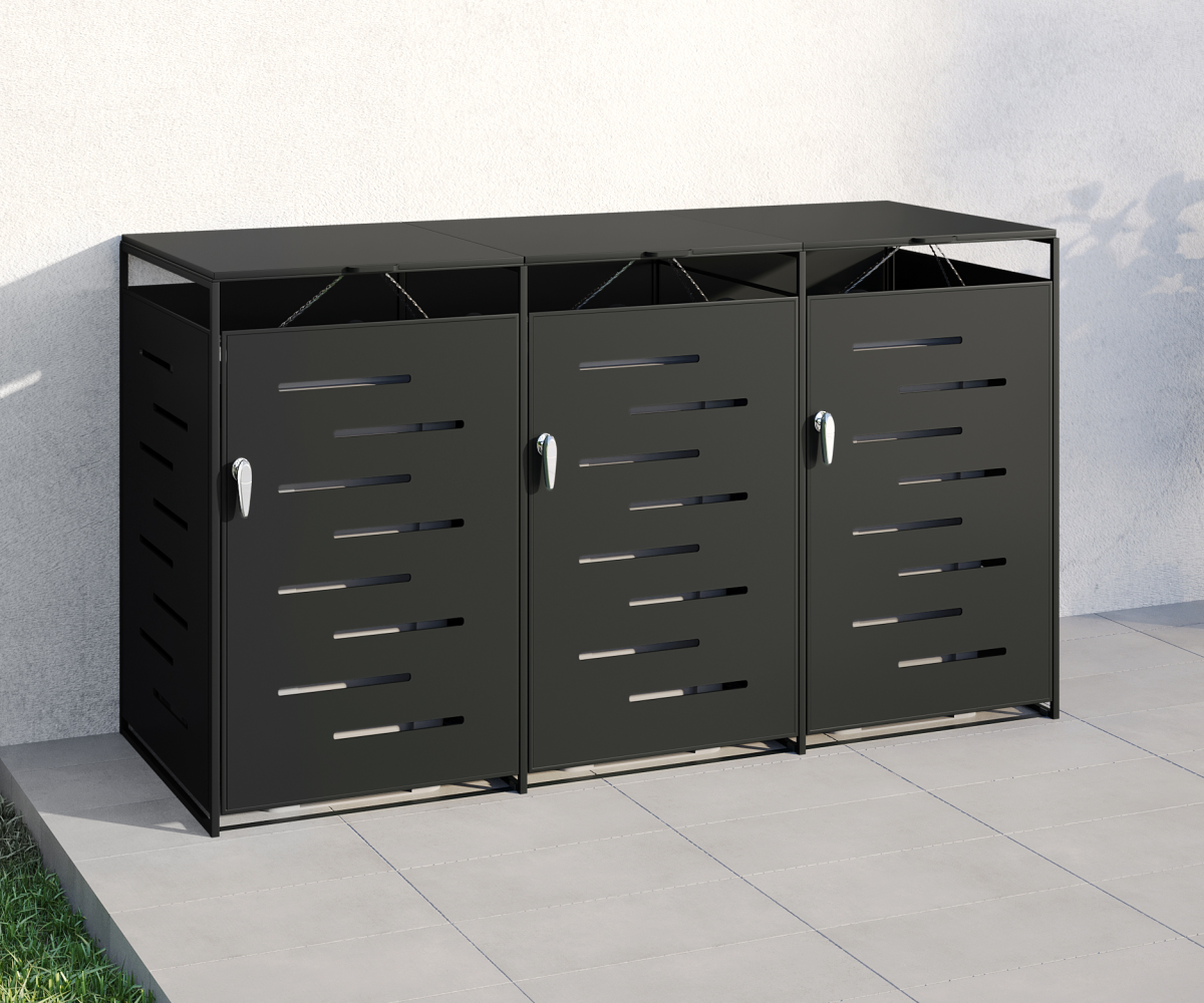 STEELSØN 'Diorus' Mülltonnenbox für 3 Tonnen je 240 Liter, anthrazit, aus Stahl mit Sichtstreifen, 116 x 79 x 206 cm Bild 1