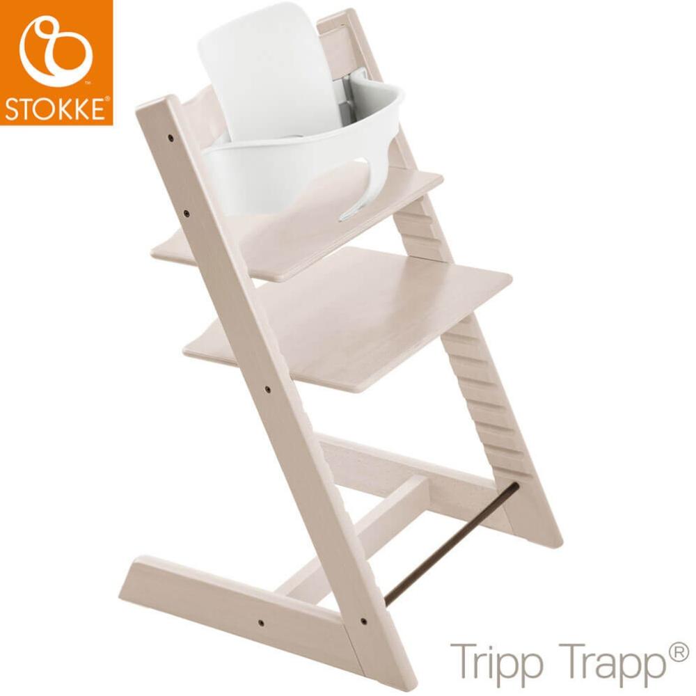 Stokke 'Tripp Trapp' Hochstuhl, whitewash, höhenverstellbar, Buche, inkl. Babyset Bild 1