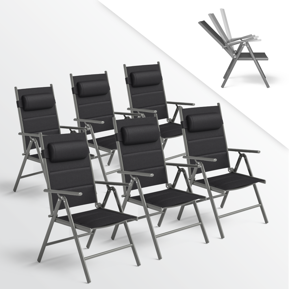 STEELSØN 'Lirael' Komfort-Gartenstühle mit Aluminium-Gestell, 6er-Set, klappbar, Rückenlehne 7-stufig verstellbar, silber, mit Kissen Bild 1