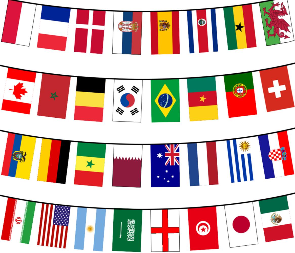 Fußball WM Fahnenkette Flaggenkette 10. 5 Meter Wimpelkette 32 Länderflaggen 14 x 21 cm Girlande Dekoration 2 Stück Bild 1