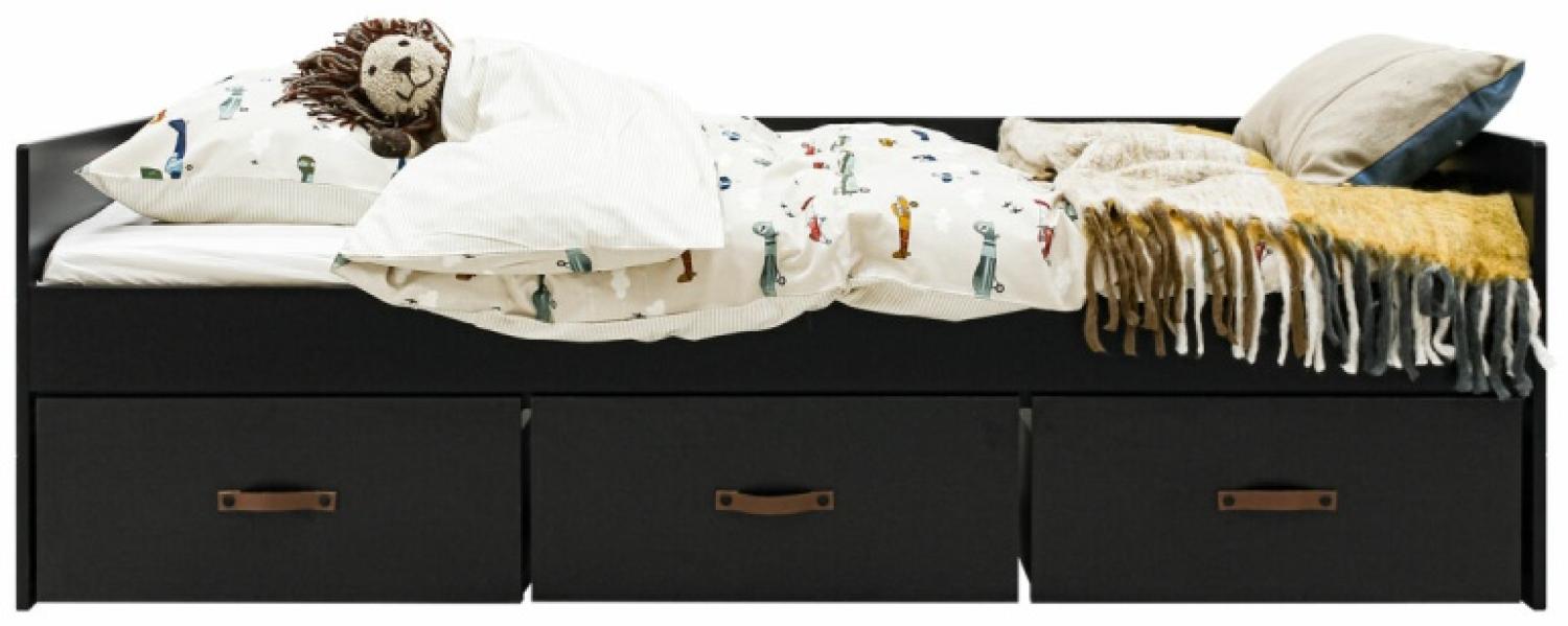 Bopita Floris Tagesbett mit 3 Schubladen ohne Lattenrost, 204x94x64 cm, Mattschwarz/Natur Bild 1