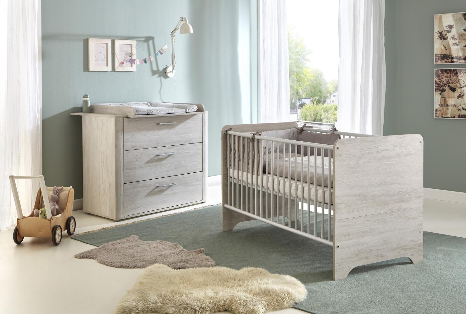 Arthur Berndt 'Leon' Babyzimmer Sparset 2-teilig, Kinderbett (70 x 140 cm) und Wickelkommode mit Wickelaufsatz Light Wood Bild 1