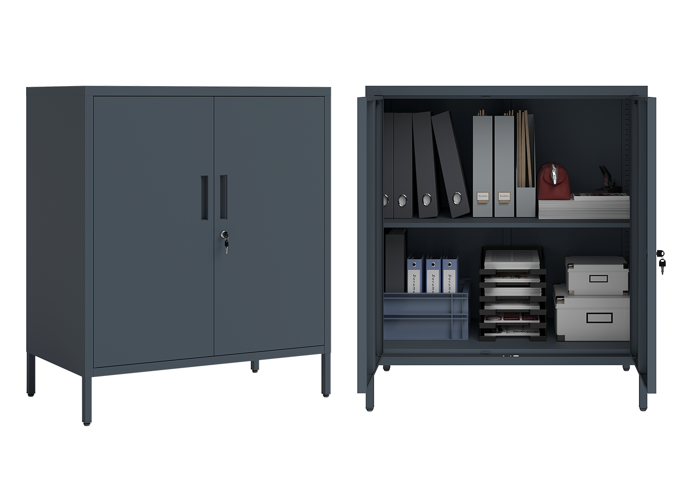 STEELSØN 'Regulus' Aktenschrank mit 1 Ablage, Metall, anthrazit, 100x40x90 cm, abschließbar, mit Füßen Bild 1