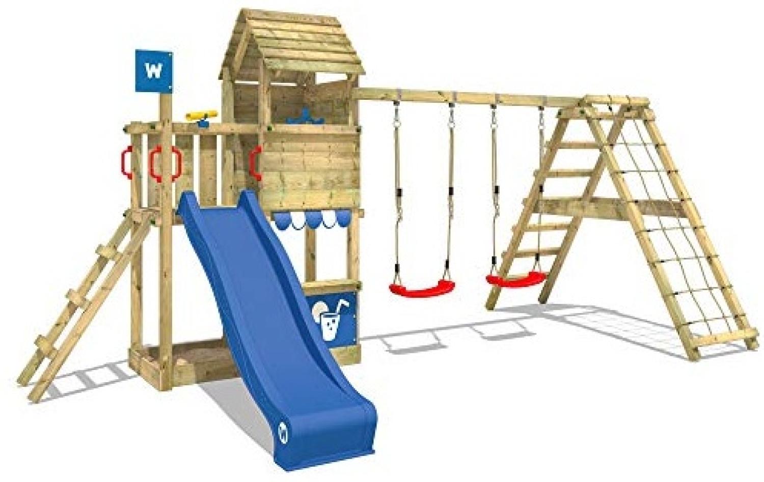 WICKEY Spielturm Klettergerüst Smart Port mit Schaukel & blauer Rutsche, Kletterturm mit Sandkasten, Leiter & Spiel-Zubehör Bild 1