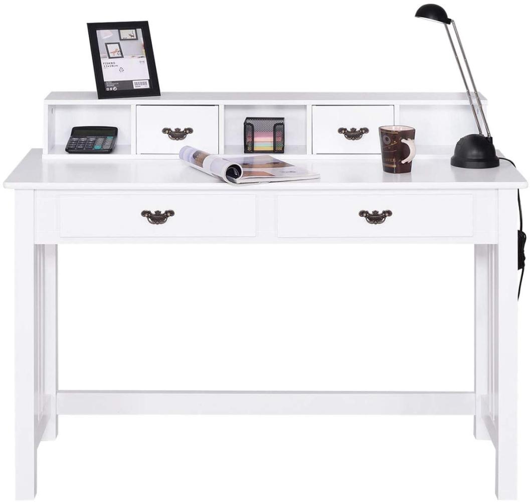 COSTWAY Schreibtisch mit 4 Schubladen und abnehmbarem Aufsatz, weiss Bild 1