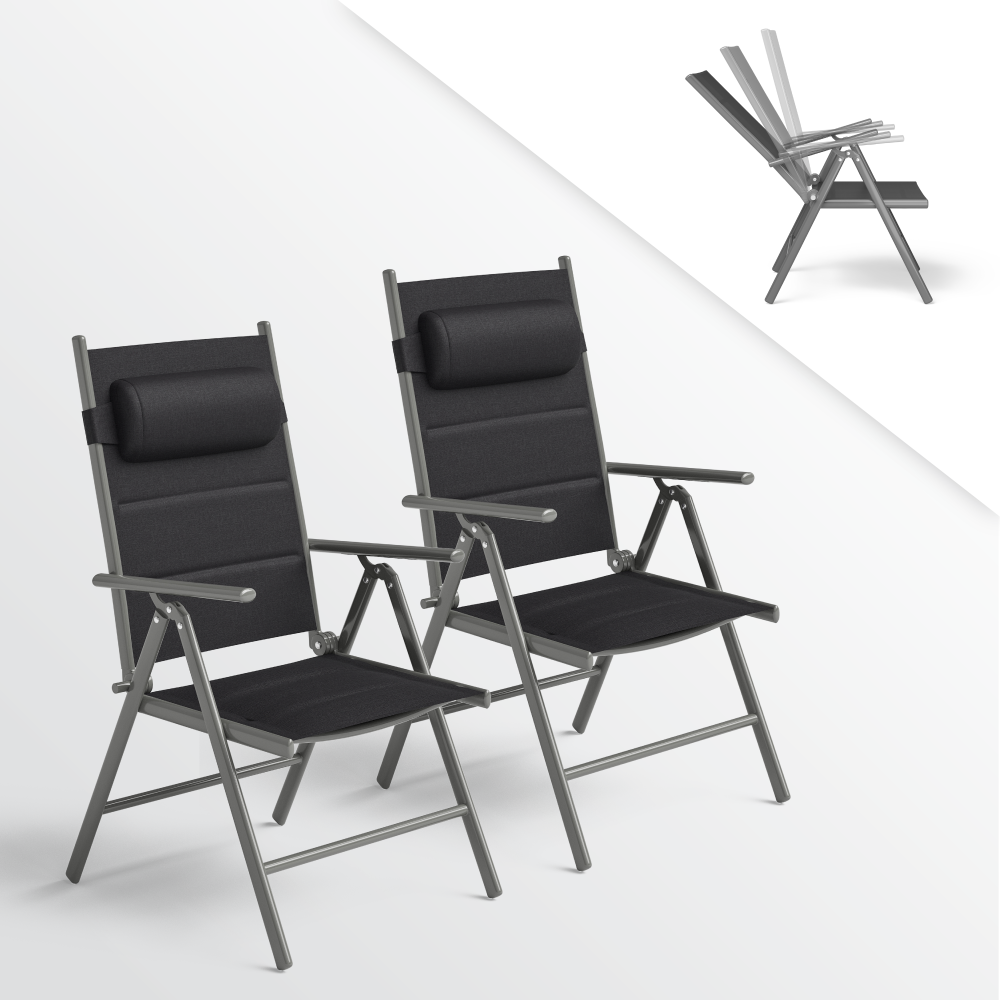 STEELSØN 'Lirael' Komfort-Gartenstühle mit Aluminium-Gestell, 2er-Set, klappbar, Rückenlehne 7-stufig verstellbar, silber, mit Kissen Bild 1