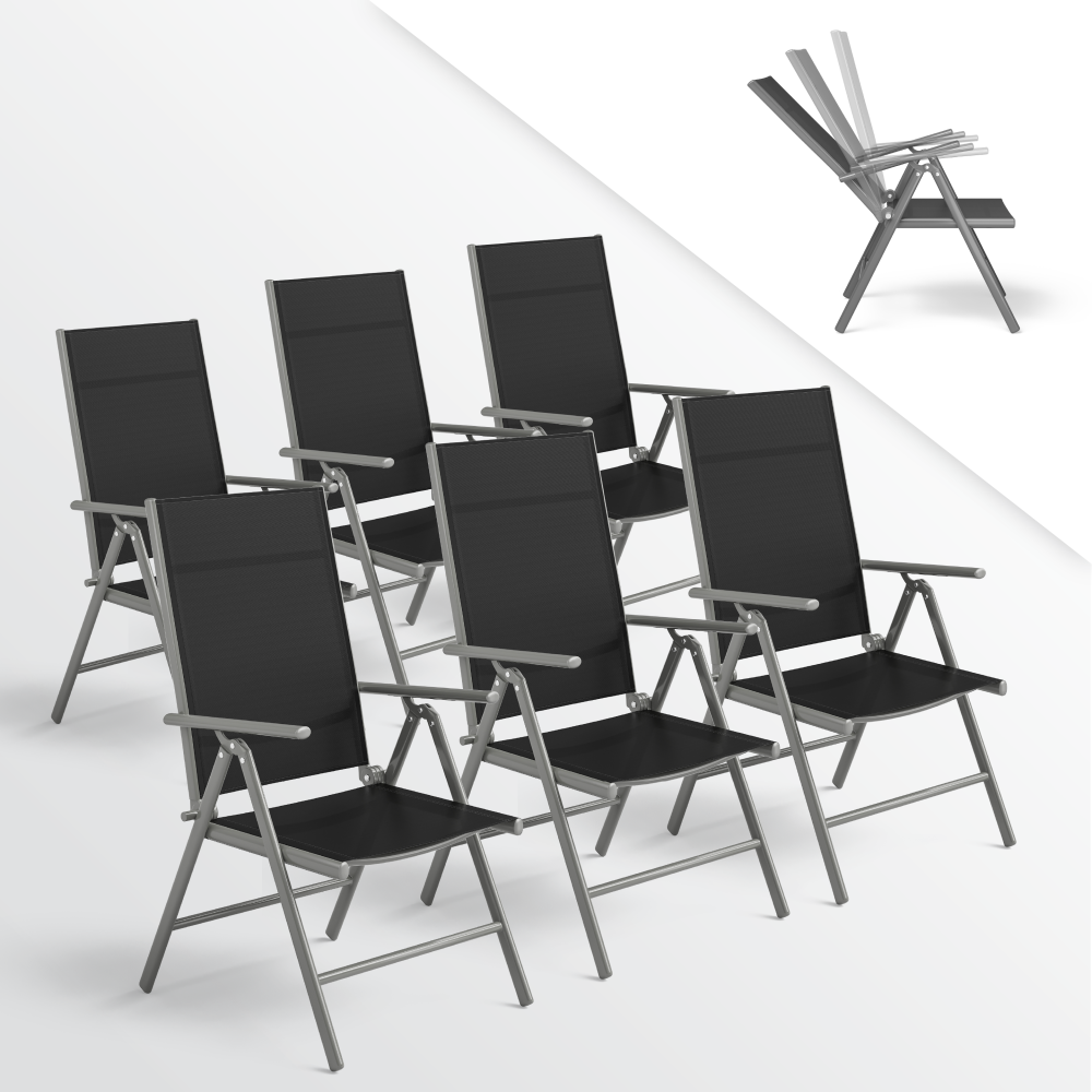 STEELSØN 'Lirael' Gartenstühle mit Aluminium-Gestell, 6er-Set, klappbar, Rückenlehne 7-stufig verstellbar, silber/schwarz Bild 1