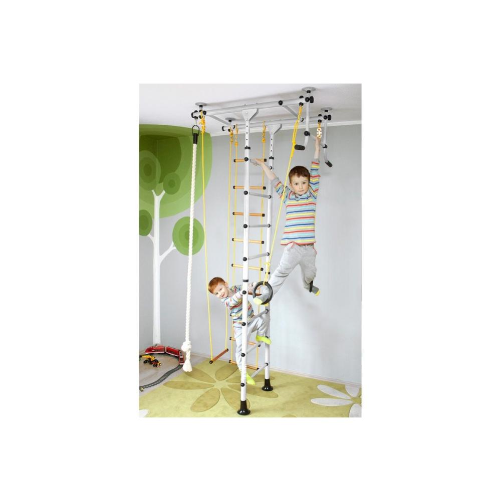 NiroSport Sprossenwand für Kinderzimmer M1 aufbau ohne bohrungen Made in Germany Holzsprossen Weiss Raumhöhe 220 - 270 cm Bild 1