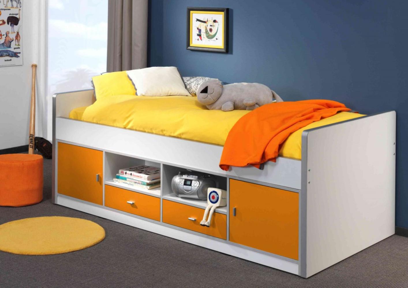Bonny Kojenbett Jugendbett Bettgestell Kinderbett Bett 90 x 200 cm Weiß / Orange Ohne, 17 Leisten Bild 1