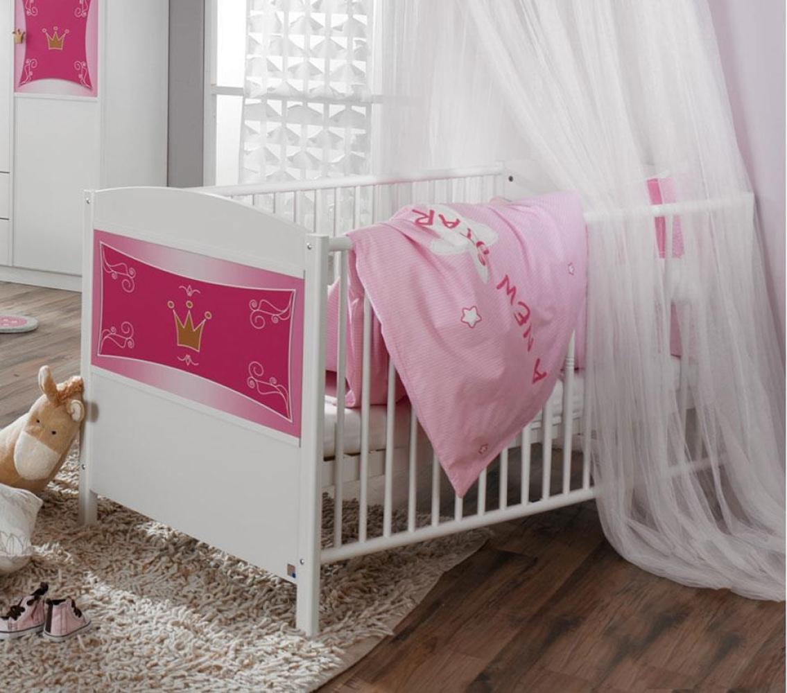 Babybett KATE weiß und rosa Print Prinzessin 70x140 cm Bild 1