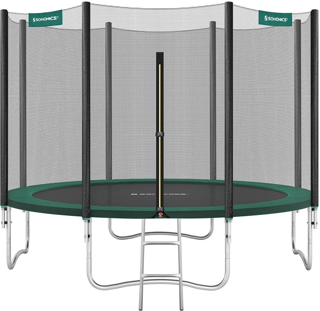 SONGMICS Trampolin mit Sicherheitsnetz, Leiter und gepolsterten Stangen, schwarz-grün, Ø 366 cm Bild 1