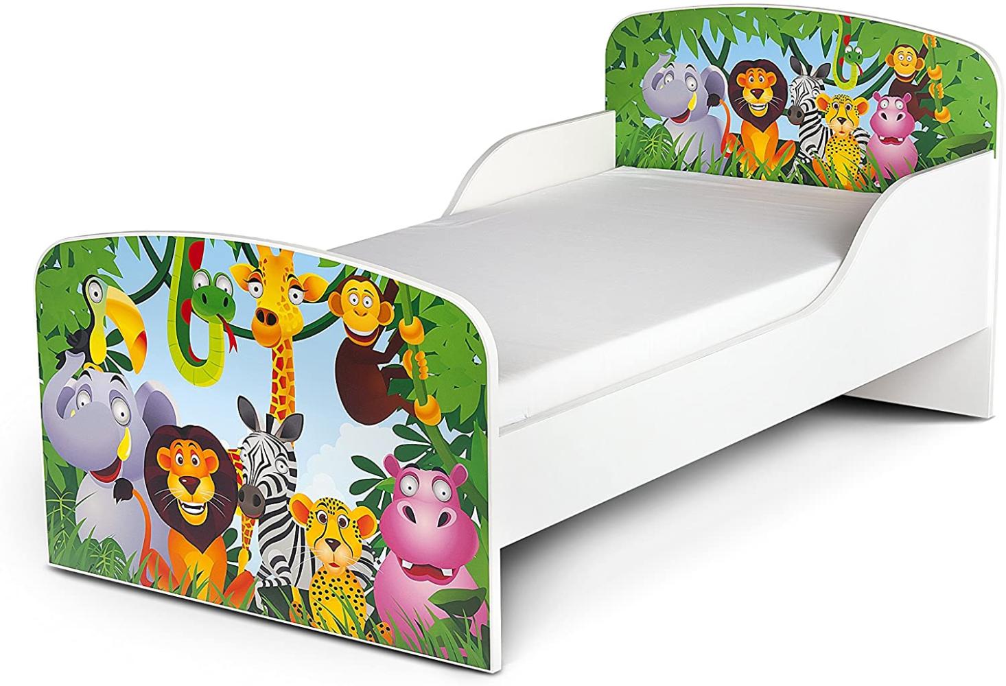 Leomark 'Dschungel Tiere' Kinderbett 140x70 mit Matratze weiß Bild 1