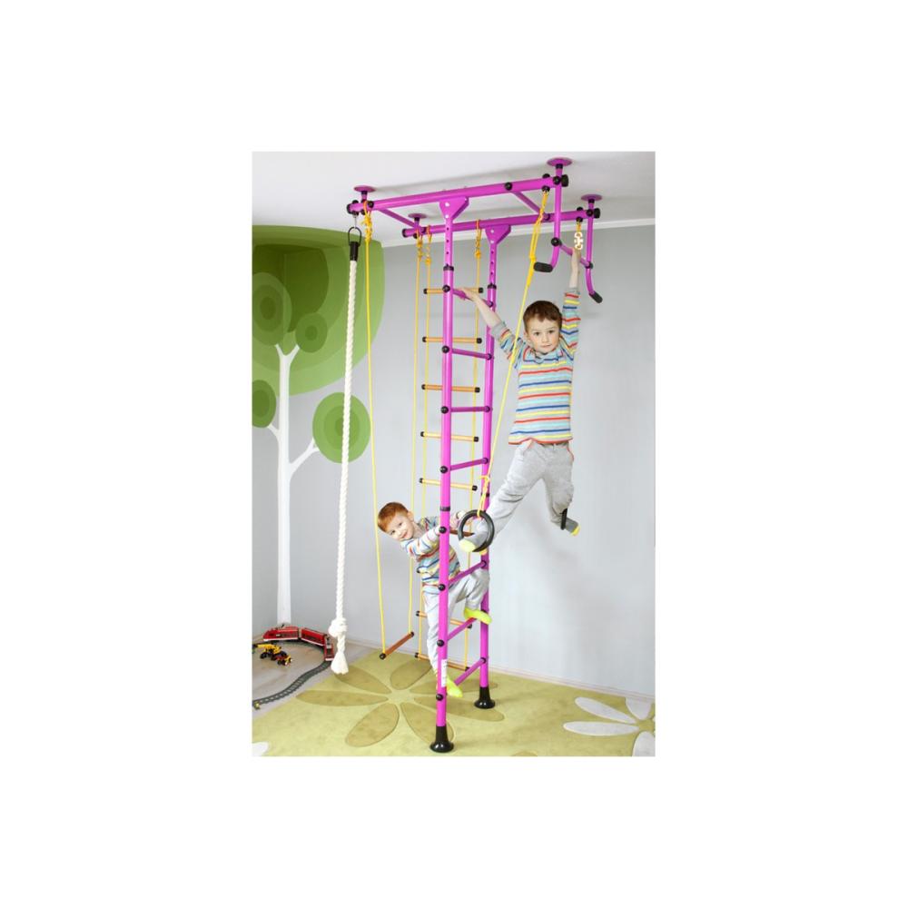 NiroSport Sprossenwand für Kinderzimmer M1 aufbau ohne bohrungen Made in Germany Metallsprossen Rosa Raumhöhe 220 - 270 cm Bild 1