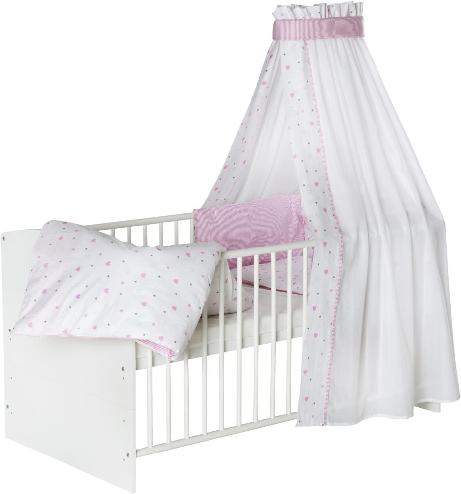 Schardt 'Classic White' Kombi-Kinderbett, 4-teiliges Bettset, weiß. inkl. Ausstattung 'Herzchen' rosa Bild 1