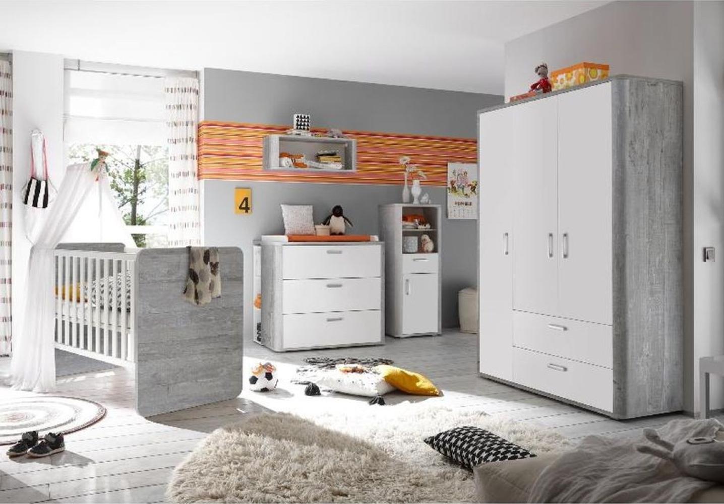 Storado 'Frieda' 10-tlg. Babyzimmer-Set für Zwillinge vintage wood grey/weiß matt Bild 1