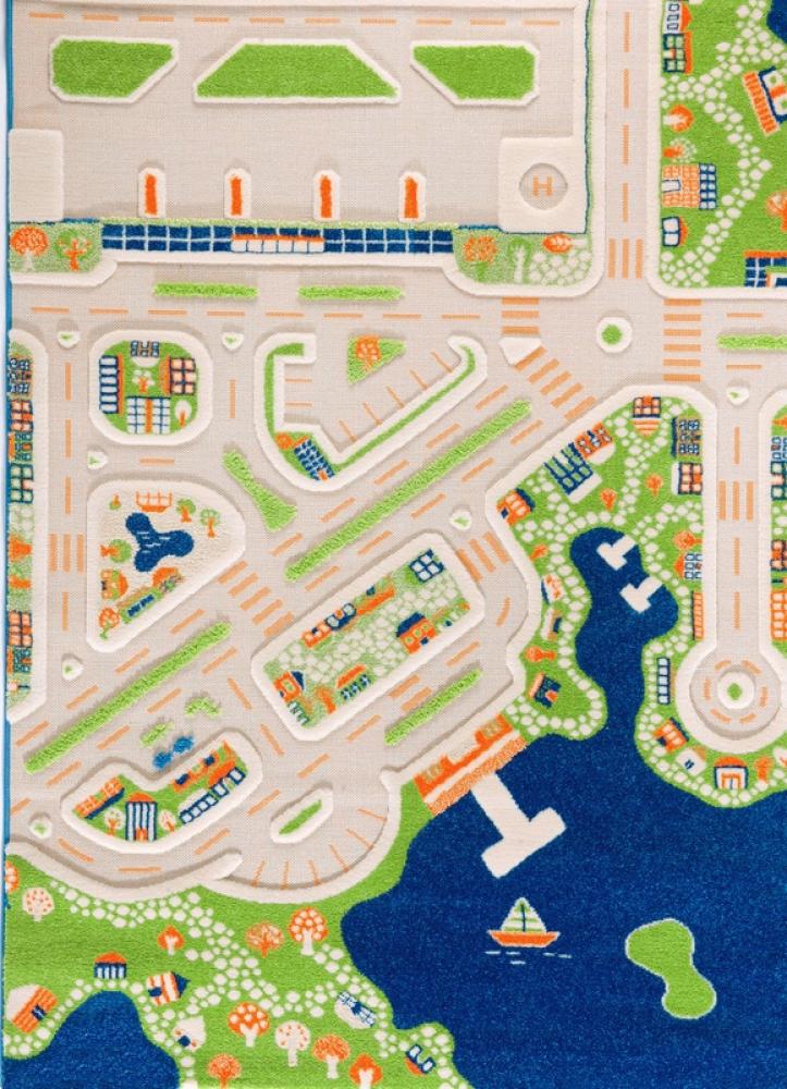 Spielteppich und Kinderteppich Stadt \"Mini City\" mit Hafen, Flughafen und Strand, 134 x 180 cm Bild 1