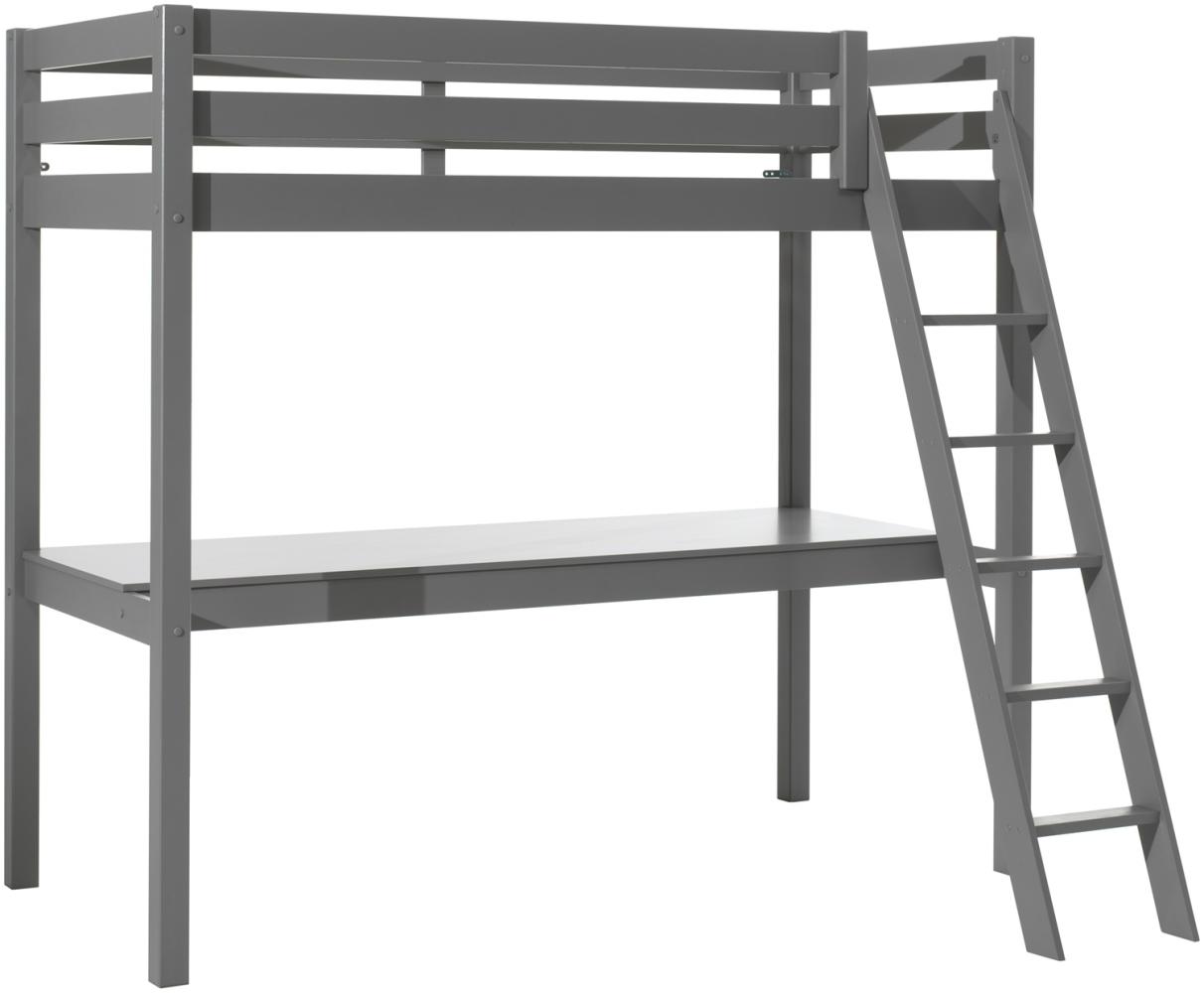 Vipack Hochbett grau, 90 x 200 cm und großer Schreibtischplatte, Ausf. grau lackiert Bild 1