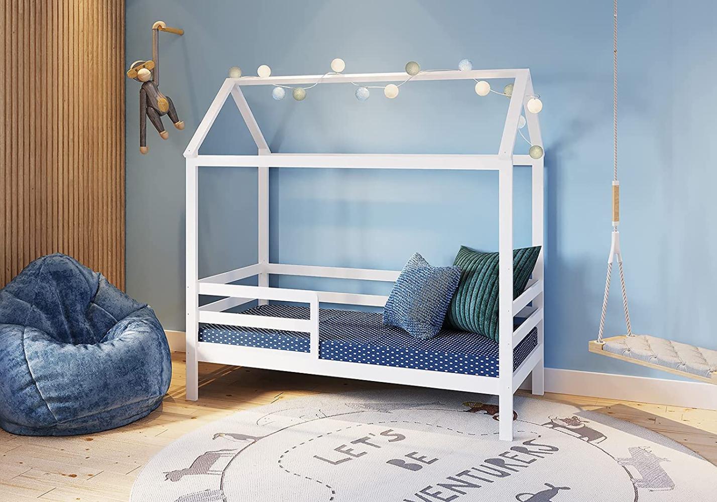FabiMax 'Schlummerhaus' Kinderbett, 80 x 160 cm, weiß, Kiefer massiv, mit Matratze Comfort Bild 1
