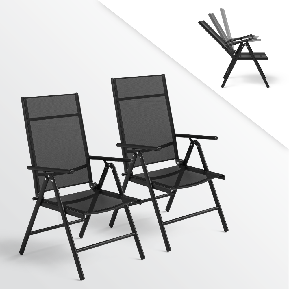 STEELSØN 'Lirael' Gartenstühle mit Aluminium-Gestell, 2er-Set, klappbar, Rückenlehne 7-stufig verstellbar, schwarz Bild 1