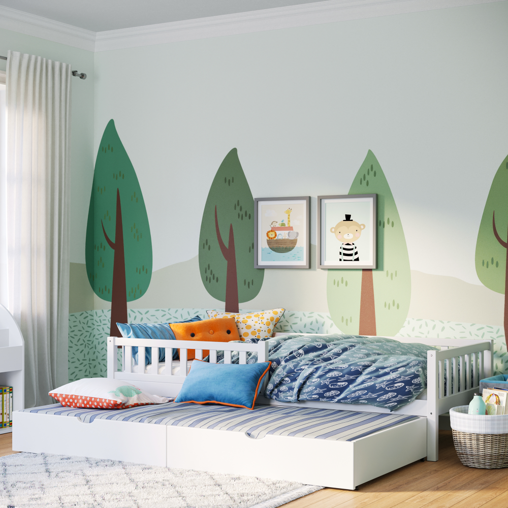 Bellabino 'Vils' Kinderbett 90x200 cm, Kiefer massiv, weiß lackiert, inkl. Gästebett 90x190 cm und Rausfallschutz Bild 1