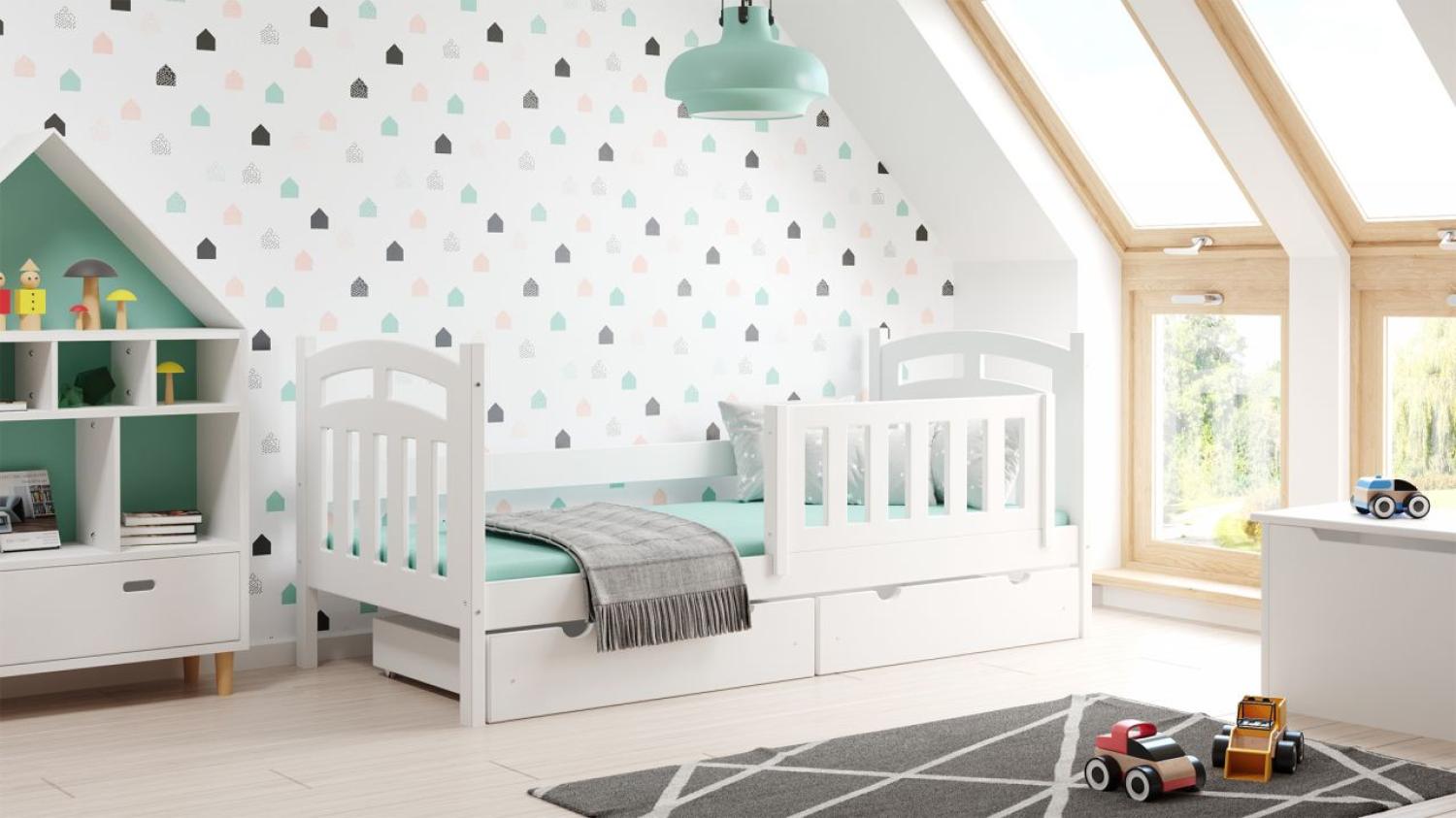 Kinderbettenwelt 'Susi' Kinderbett 80x180 cm, weiß, Kiefer massiv, inkl. Lattenrost und zwei Schubladen Bild 1
