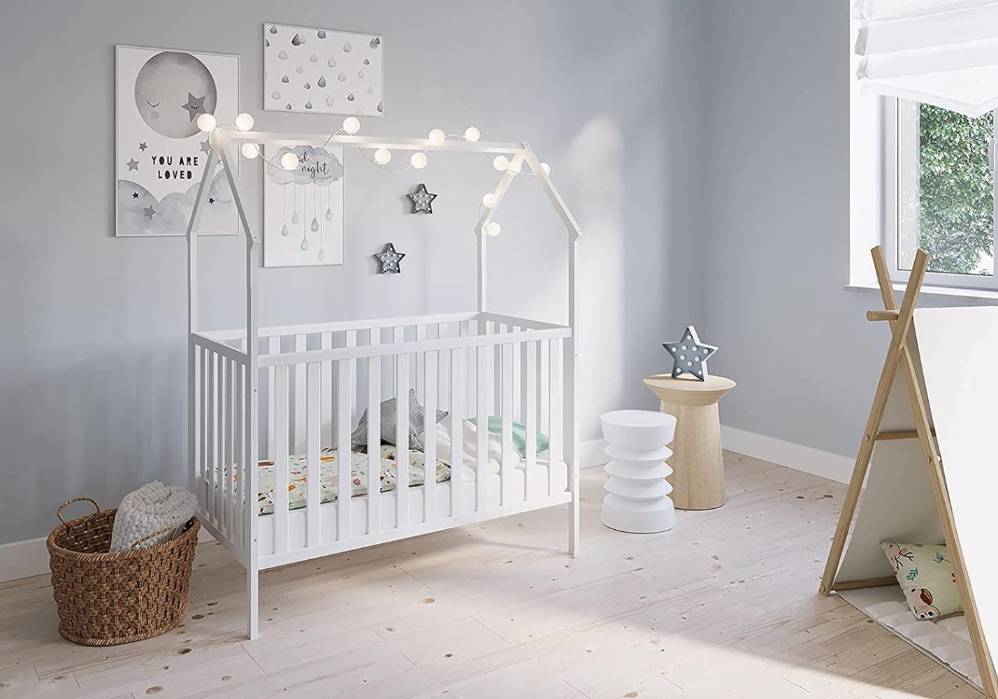 FabiMax 'Schlafmütze' Kinderbett, 60 x 120 cm, weiß, Kiefer massiv, 3-fach höhenverstellbar, umbaubar Bild 1