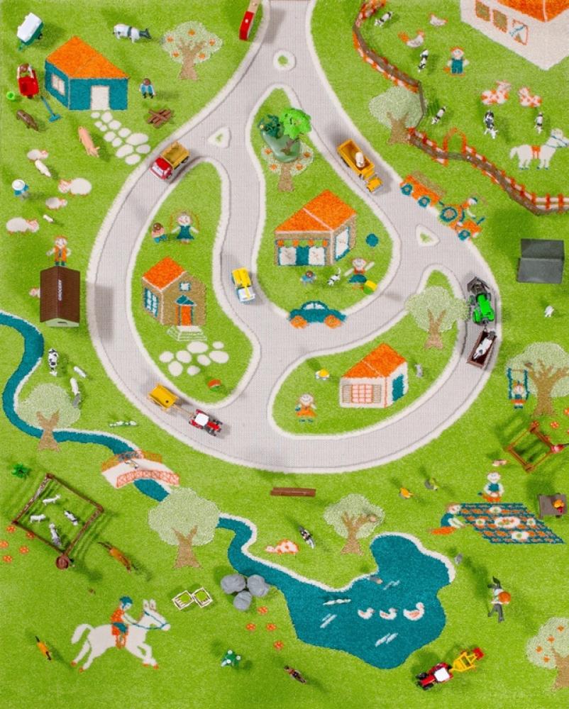 Wunderschöner 3D Spielteppich und Kinderteppich Bauernhof und Landschaft, 160 x 230 cm Bild 1