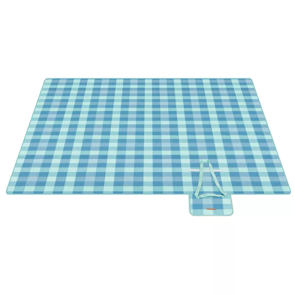 SONGMICS Picknickdecke, 200 x 200 cm, mit 4 Erdankern, groß, Campingdecke, für Park, Garten, Strand, wasserdicht, faltbar, grün-blau GCM011Q02 Bild 1
