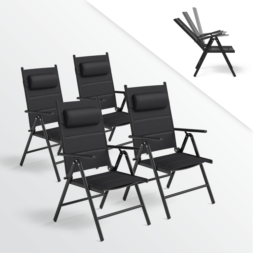 STEELSØN 'Lirael' Komfort-Gartenstühle mit Aluminium-Gestell, 4er-Set, klappbar, Rückenlehne 7-stufig verstellbar, schwarz, mit Kissen Bild 1