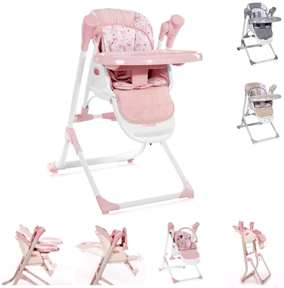 Lorelli Kinderhochstuhl, Babywippe Ventura 2 in 1 ab Geburt, Musik, verstellbar rosa Bild 1