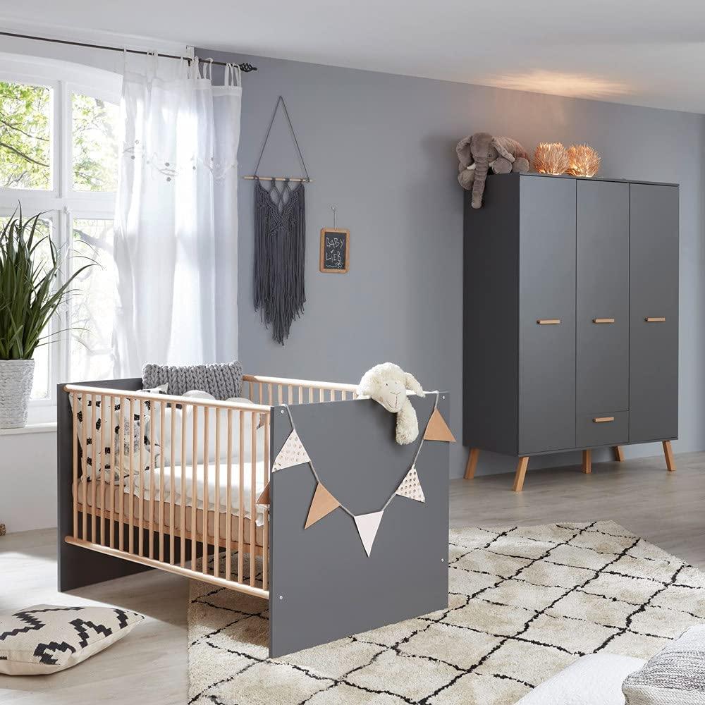 Trendteam 'Mats' 2-tlg. Babyzimmer-Set, grau, aus Bett 70x140 und 3-trg. Kleiderschrank Bild 1