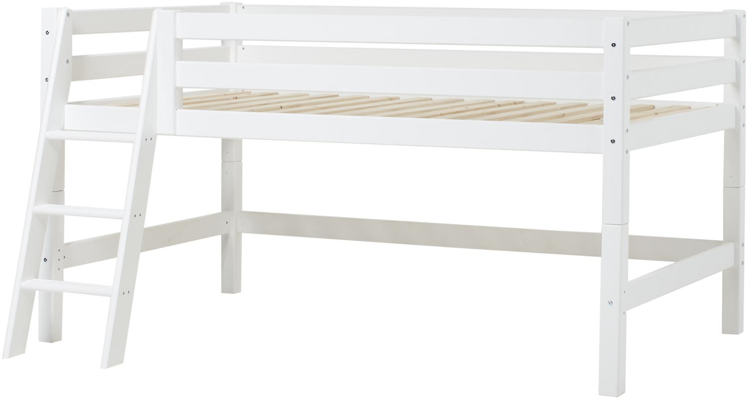 Halbhochbett 120x200 cm Weiß mit Rollrost und Schräger Leiter, Hoppekids Premium Bild 1