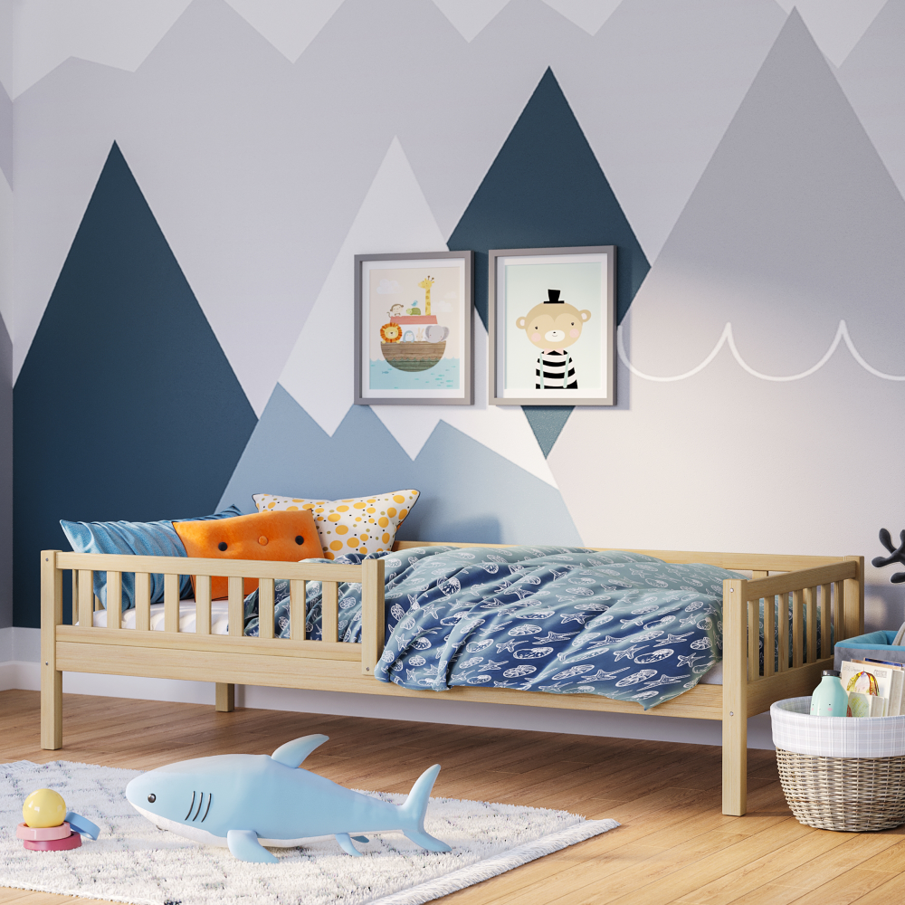 Bellabino 'Vils' Kinderbett, Kiefer massiv, natur lackiert, 90x200 cm, inkl. Rausfallschutz und Lattenrost Bild 1