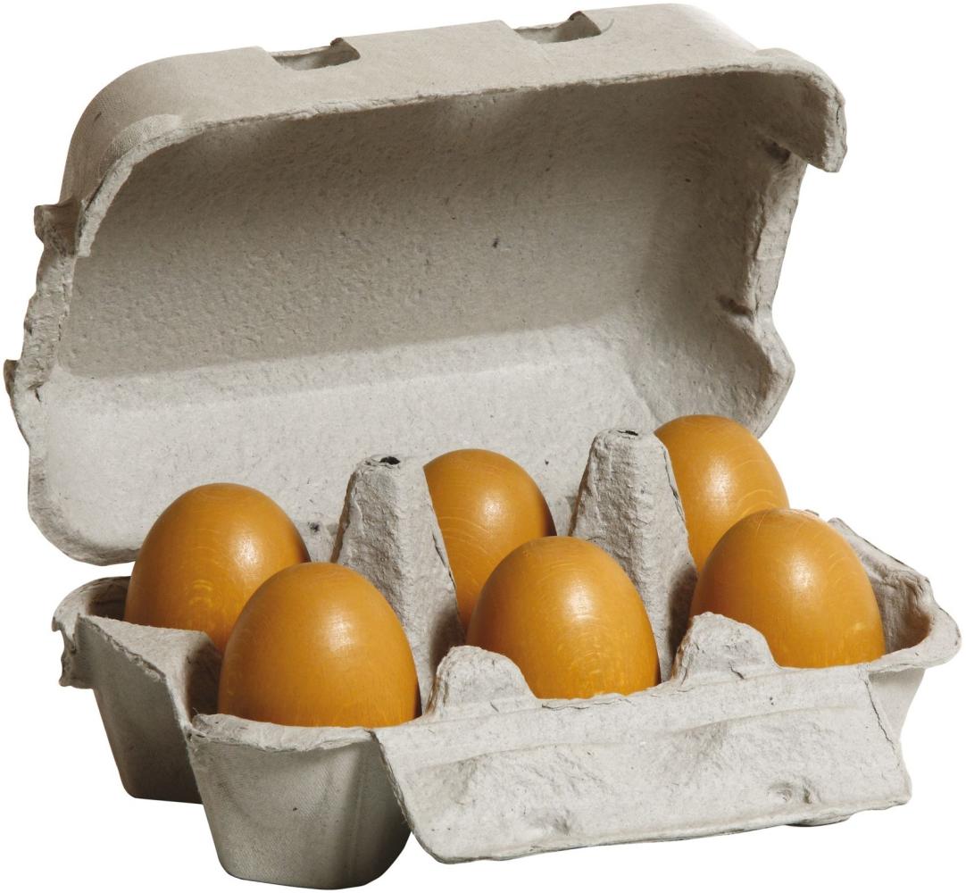 5 Stück Erzi Eier, braun im Karton, Spielzeug-Ei, Holz-Ei, Kaufladenzubehör Bild 1