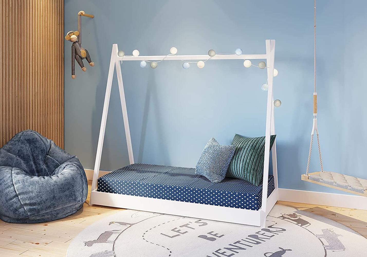 FabiMax 'Tipi' Kinderbett, 80 x 160 cm, weiß, Kiefer massiv, inkl. Lattenrost und Matratze Comfort Bild 1