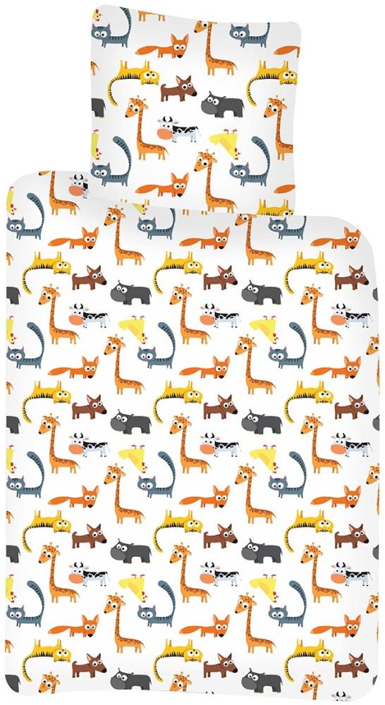 Baby Kinder BettwÃ¤sche Tiere Giraffe Hund Katze Huhn Fuchs Kuh Bettdecke 100x140 + Kopfkissen 40x45 cm, 100% Baumwolle Bild 1