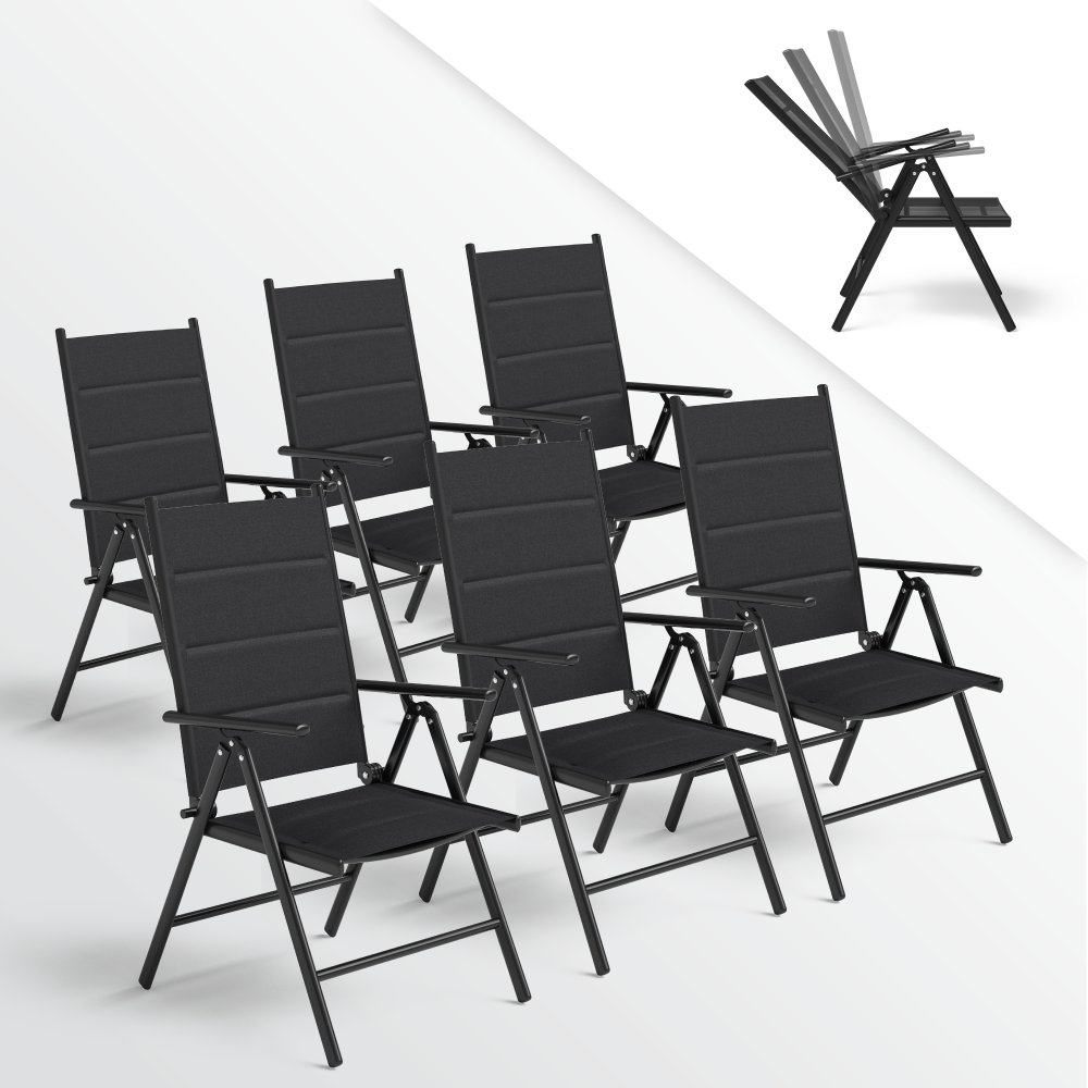 STEELSØN 'Lirael' Komfort-Gartenstühle mit Aluminium-Gestell, 6er-Set, klappbar, Rückenlehne 7-stufig verstellbar, schwarz Bild 1