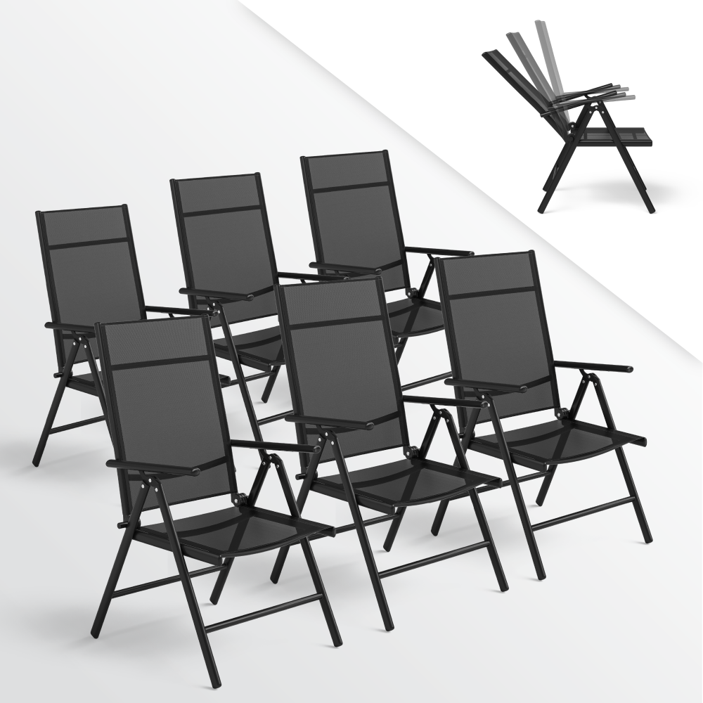 STEELSØN 'Lirael' Gartenstühle mit Aluminium-Gestell, 6er-Set, klappbar, Rückenlehne 7-stufig verstellbar, schwarz Bild 1