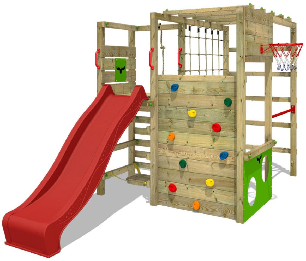 FATMOOSE Klettergerüst Spielturm ActionArena mit roter Rutsche, Gartenspielgerät mit Leiter & Spiel-Zubehör Bild 1