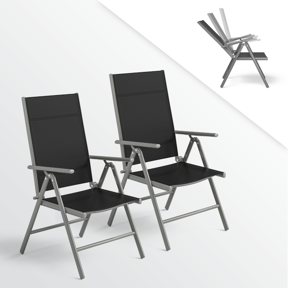 STEELSØN 'Lirael' Gartenstühle mit Aluminium-Gestell, 2er-Set, klappbar, Rückenlehne 7-stufig verstellbar, silber/schwarz Bild 1