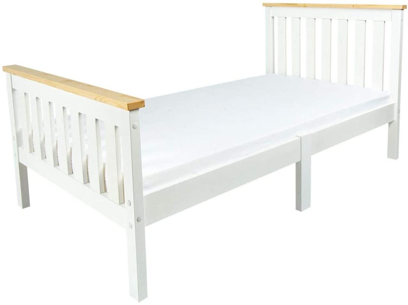 Kiefer Bett mit Lattenrost - Milano Pinie - Weißes Holzbett mit für Kinder (140/70 cm) + Matratze Bild 1