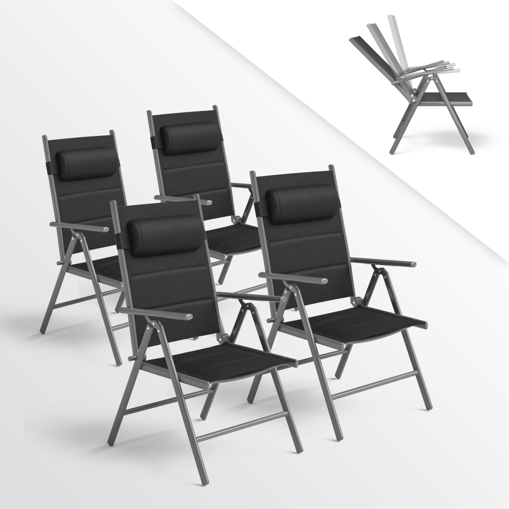 STEELSØN 'Lirael' Komfort-Gartenstühle mit Aluminium-Gestell, 4er-Set, klappbar, Rückenlehne 7-stufig verstellbar, silber, mit Kissen Bild 1