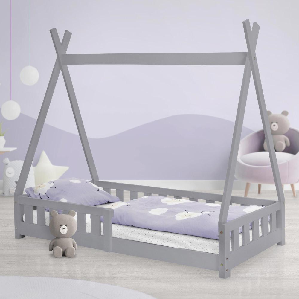 Kinderbett mit Rausfallschutz und Lattenrost 80x160 cm Hellgrau aus Kiefernholz ML-Design Bild 1