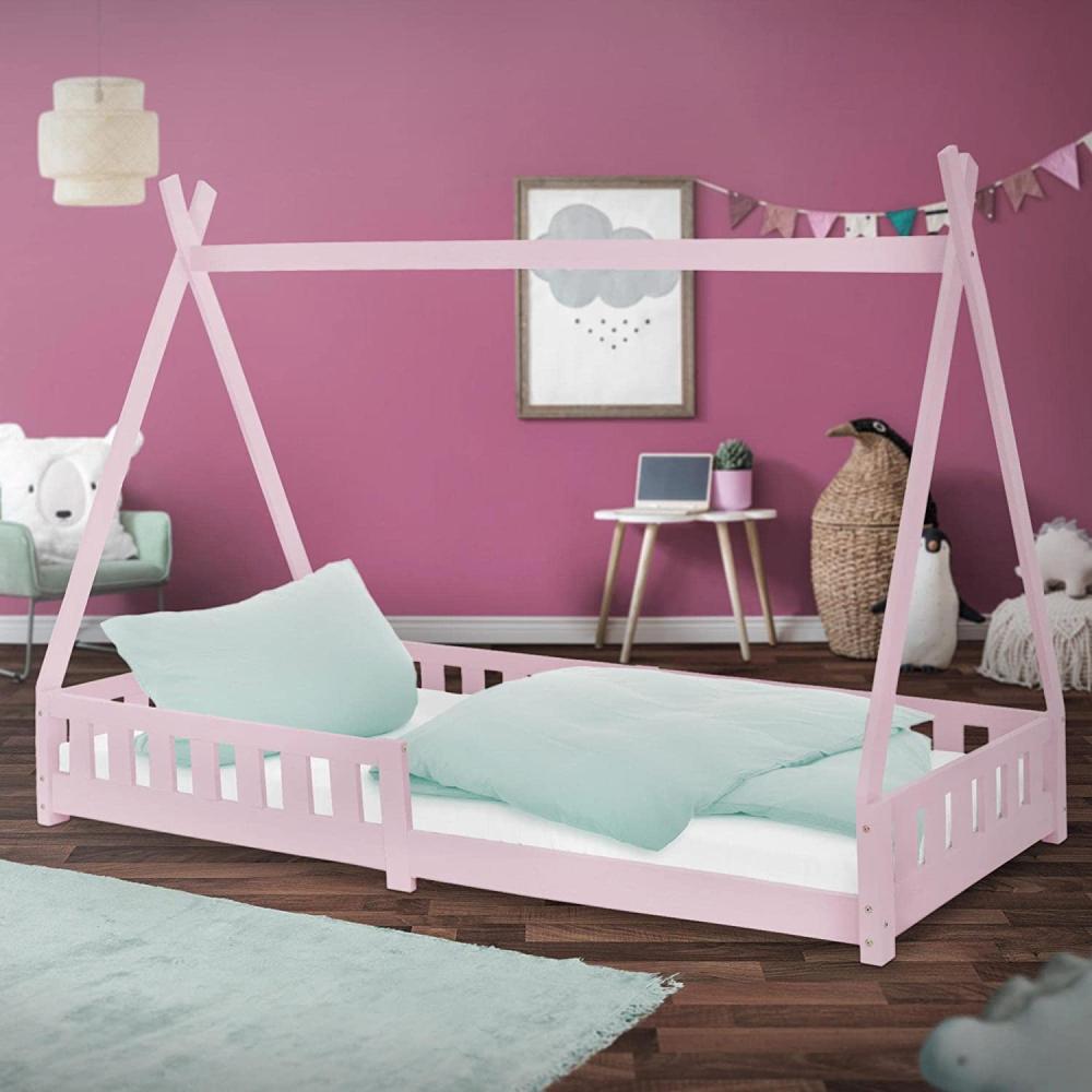 Kinderbett mit Rausfallschutz und Lattenrost 90x200 cm Rosa aus Kiefernholz ML-Design Bild 1